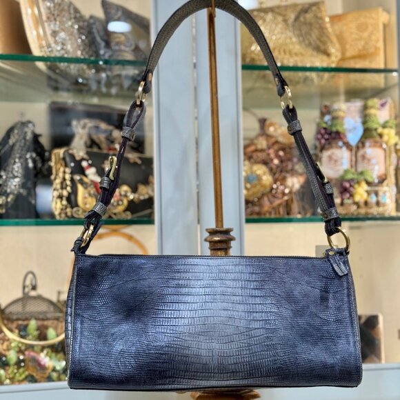 BRAHMIN "Marcy" NWT Shoulder Bag in Steel Grey Pardalis Lizard-Embossed Leather - Picture 2 of 12
